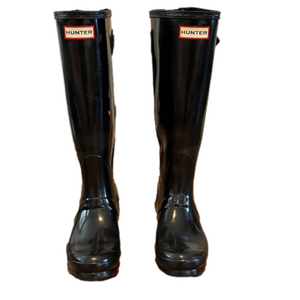 HUNTER tall  black rain boots , size 5